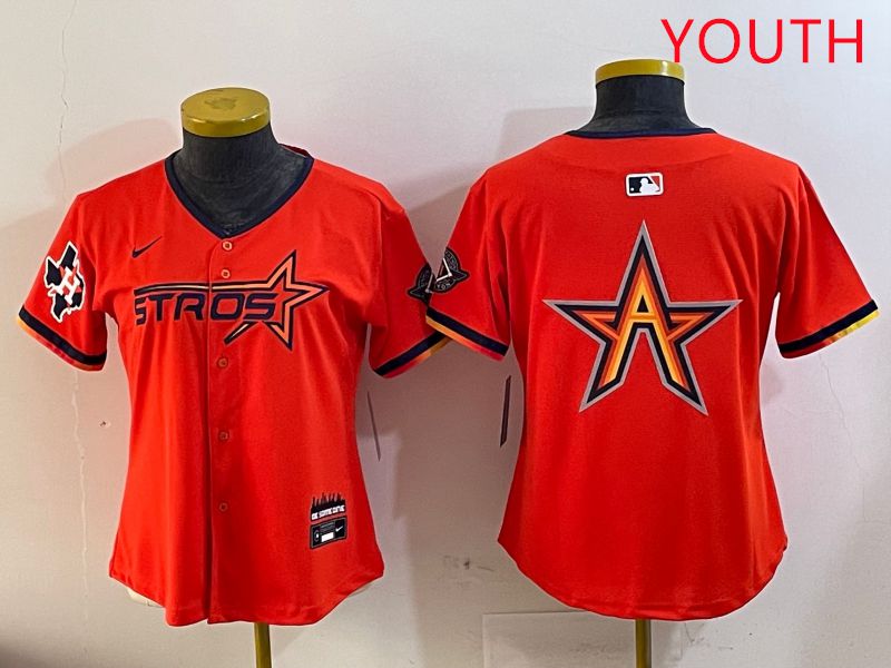 Youth Houston Astros Blank Orange Three generations Joint Name 2025 Nike MLB Jersey style 7